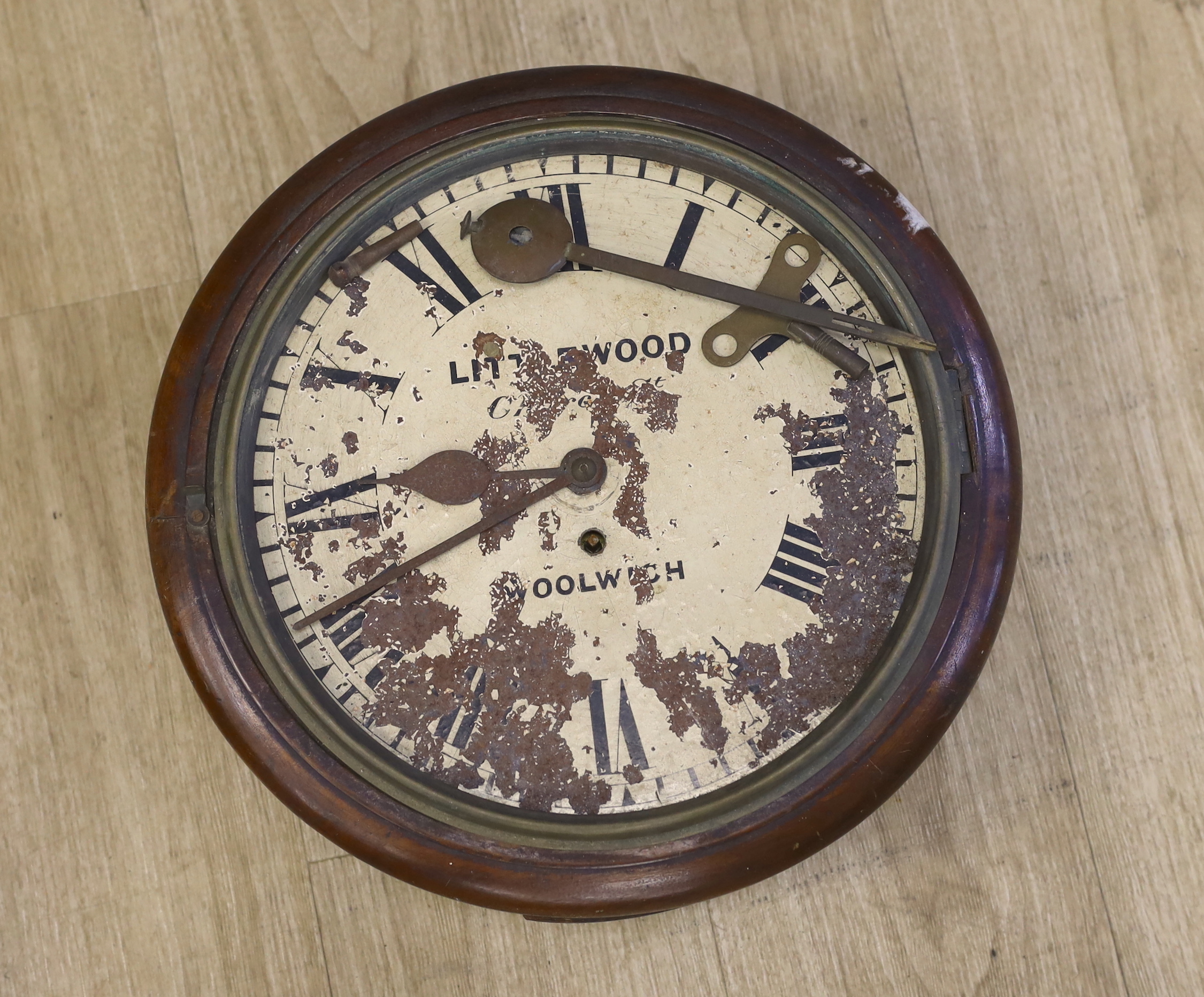 A Victorian mahogany fusee wall dial clock, 37cm diameter